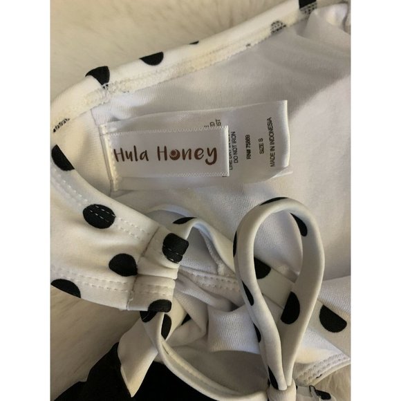 Hula Honey Women's Black White Polka Dot Strappy Small One Piece Swim Suit - Picture 6 of 7